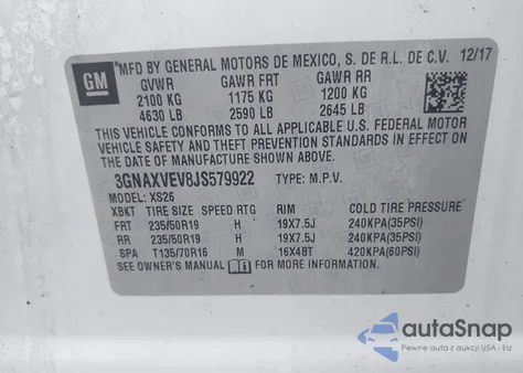2018 Chevrolet Equinox Premier from USA, damaged, VIN 2GNAXVEV8JS579922
